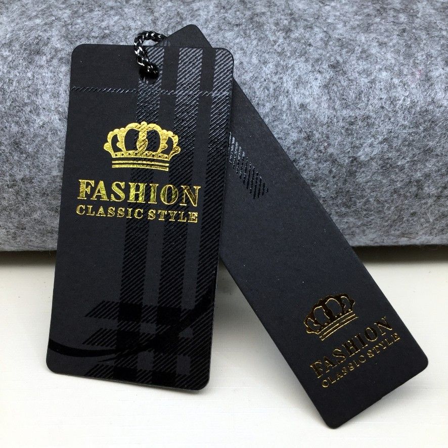 Customized card bag label, gold foil stamp, luxury clothing brand label, black