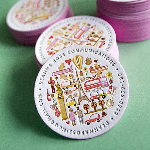 Custom paper circle shape letterpress cards printing with gold foil, coasters