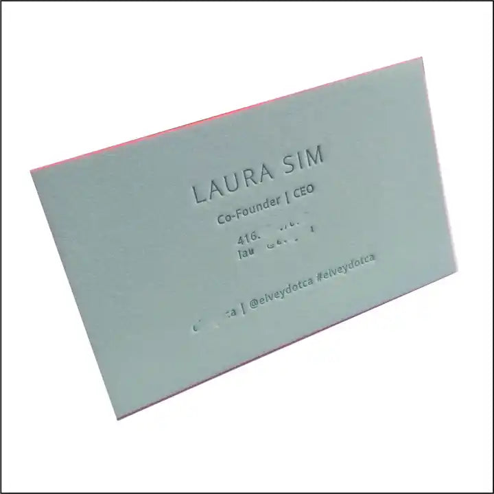 Thick cotton stock letterpress business card with color edge