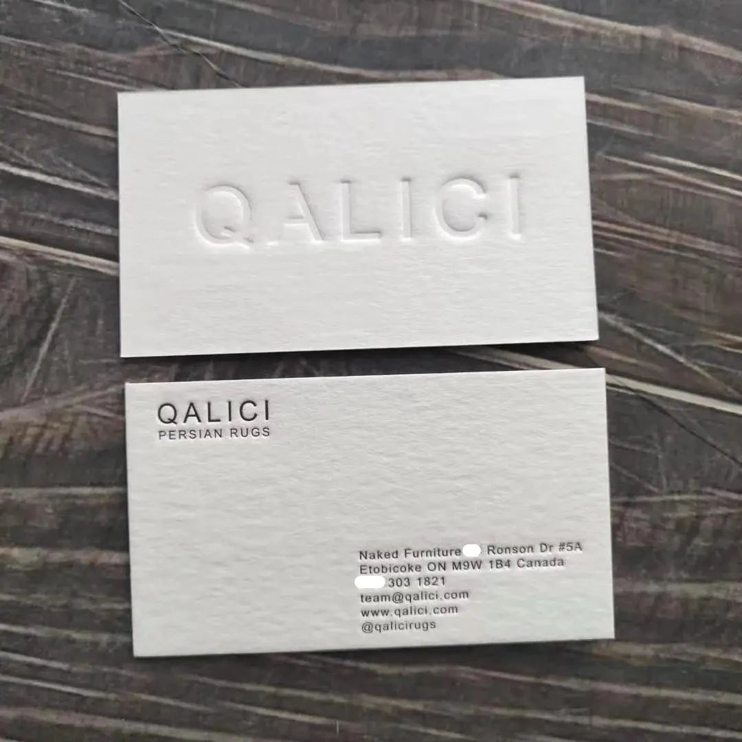 White cotton paper printing letterpress business cards, gold foil business card