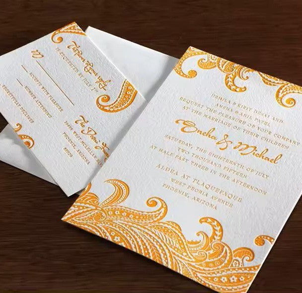 Custom Letterpress/Embossed/Laser cut/Gold Foiled wedding invitation