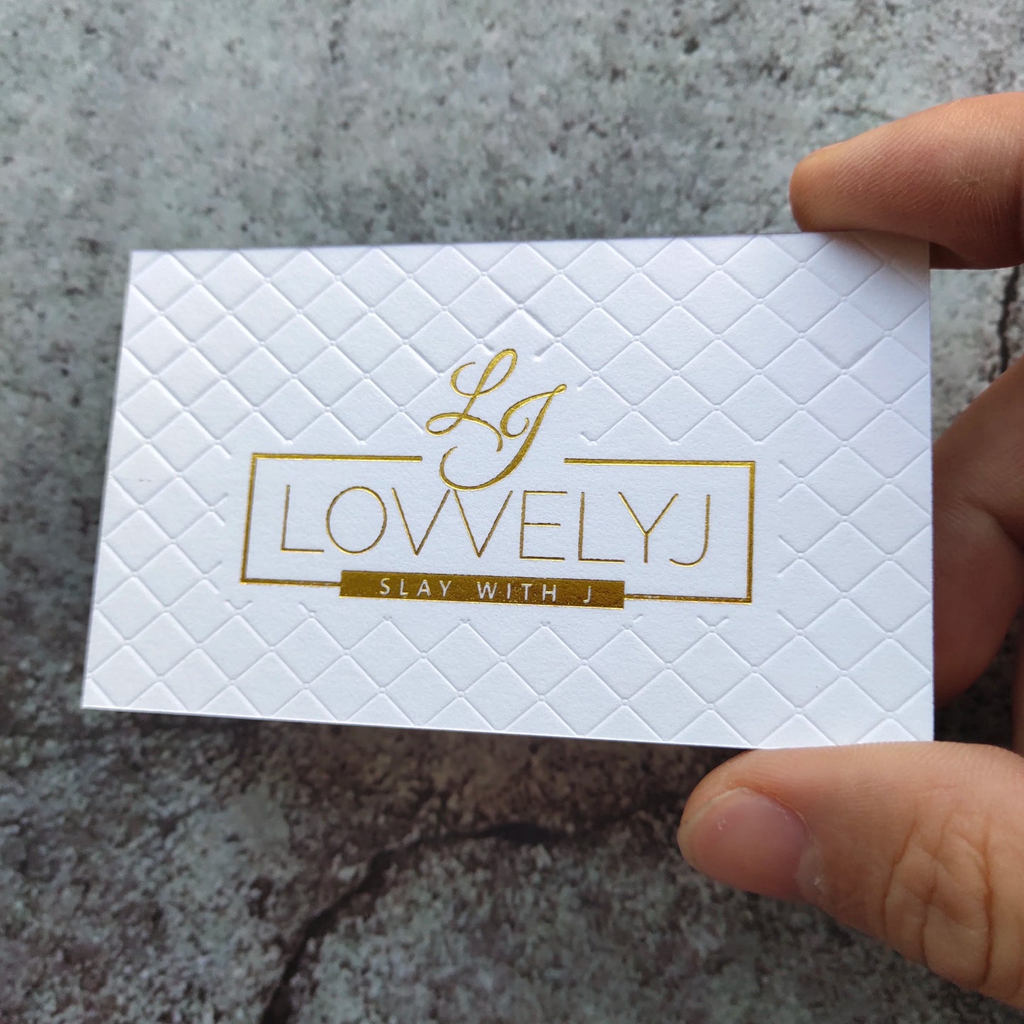 White cotton paper printing letterpress business cards, gold foil business card