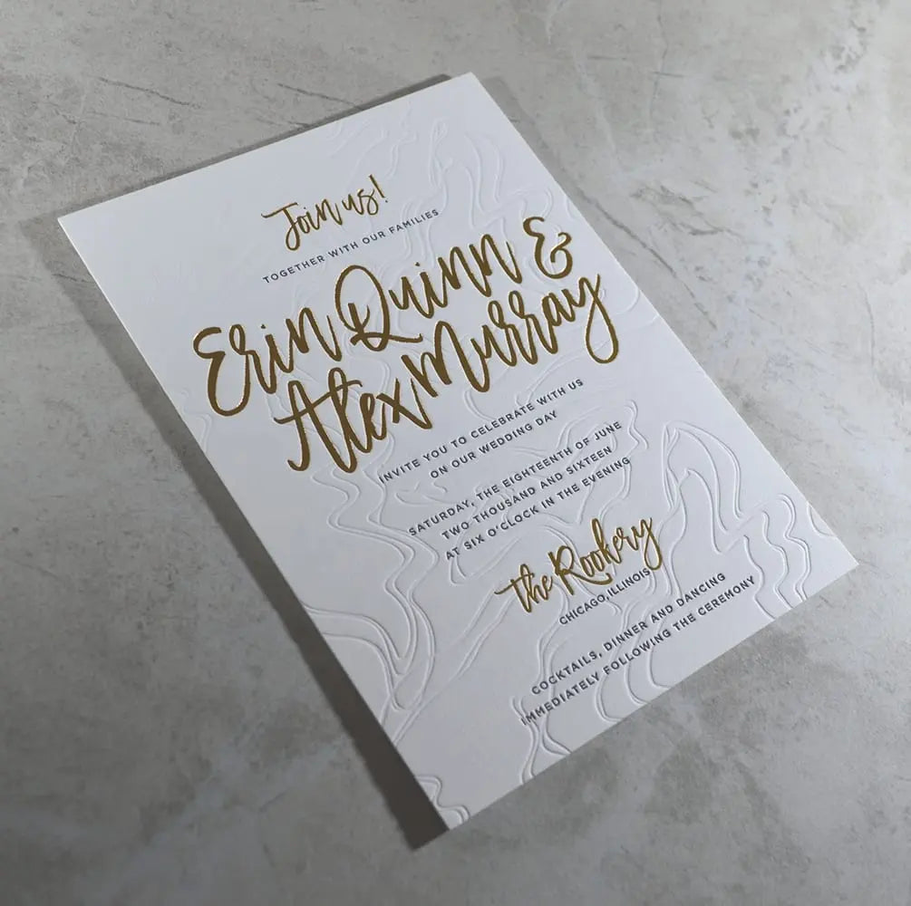 Luxury Classic debossed card Letterpress Wedding Invitation card