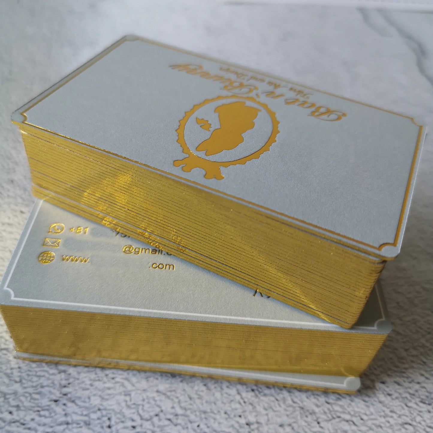 White paper foil stamping business cards print with edge foiling