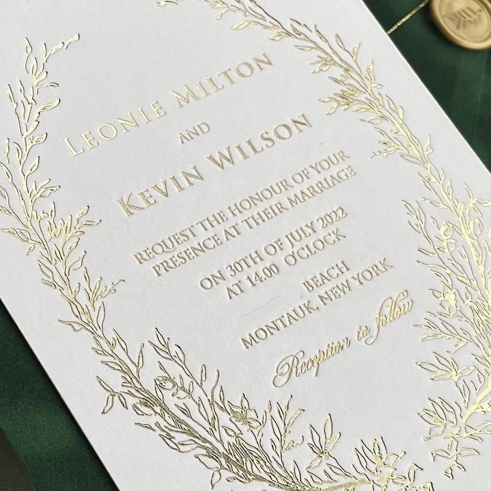 Full printing design wedding Invitations announcements custom gold wedding cards