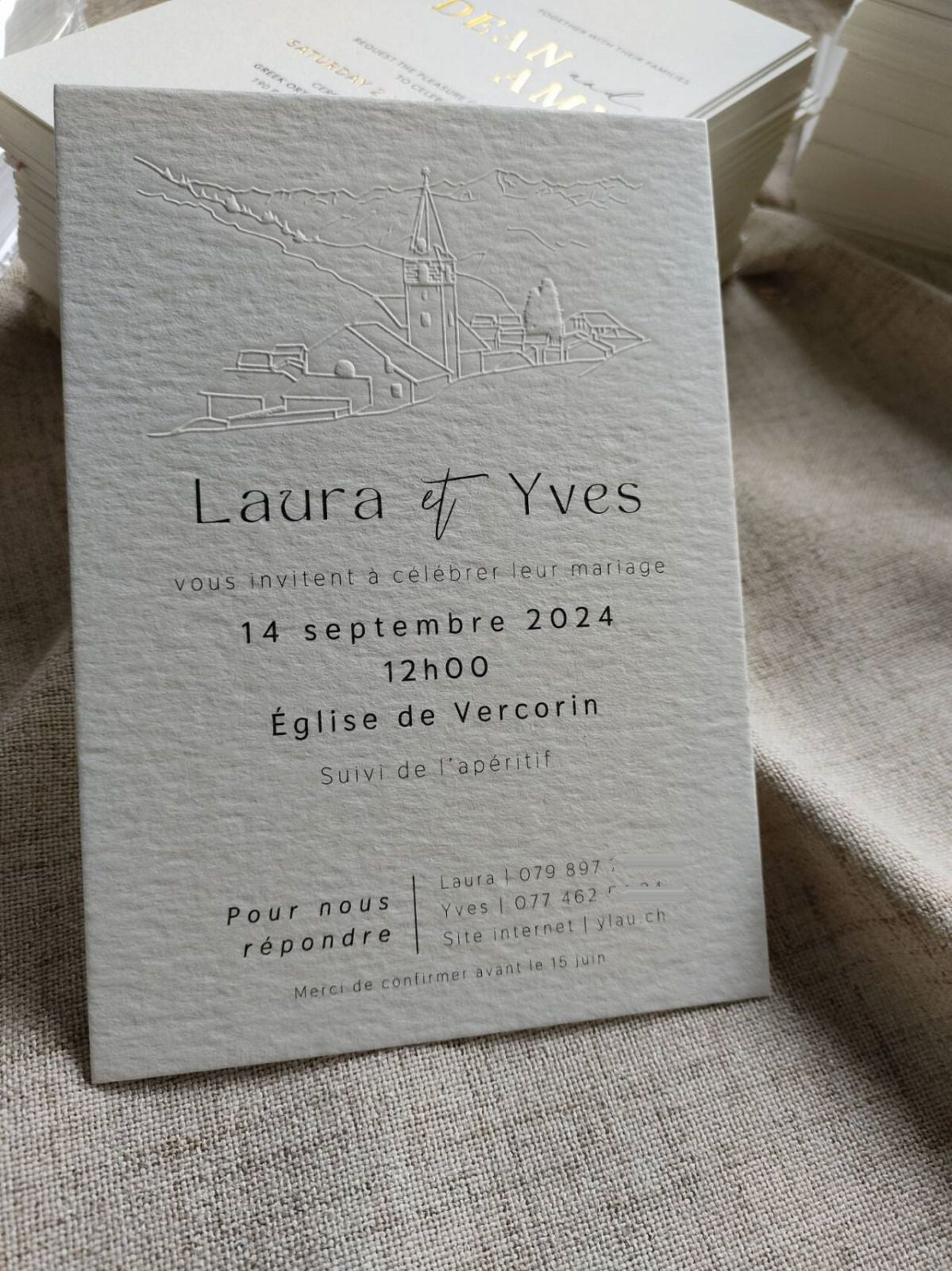 Luxury Classic debossed card Letterpress Wedding Invitation card