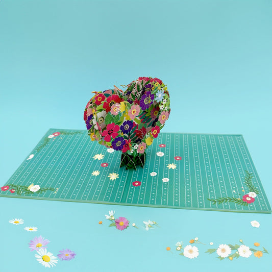 3D Greeting pop up card, flowers (heart-shaped)