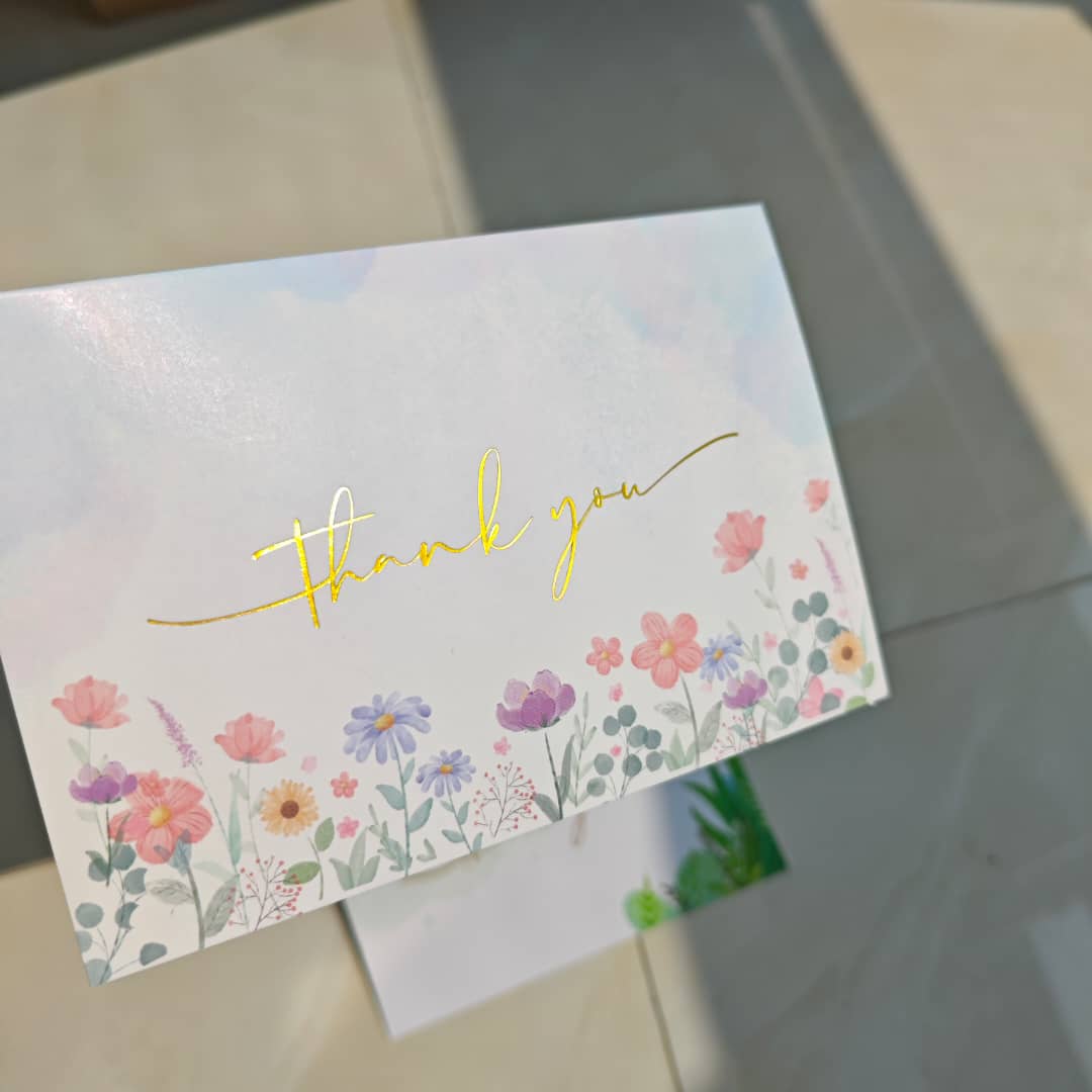 Nuoerp Thank You Cards with Envelopes, Set for Small Business, Wedding, Bridal Shower, Christmas, and Graduations, Box Included - 25 Pack,  gold foil stamping 4.25 x 6 Inch (flowers, single)