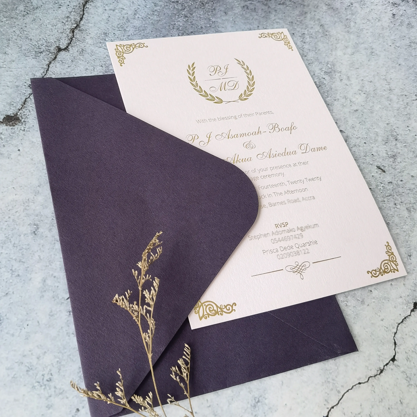 Customized Thank you Cards Invitation Card for Birthday and Wedding, Gold Ink, Purple Envelope